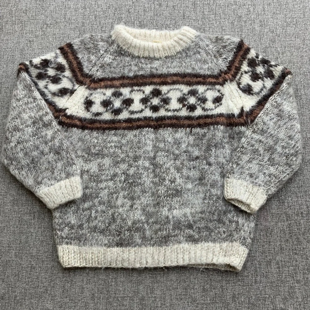 VTG Handmade 100% Wool Fair Isle Sweater Nepal Mens Womens Unisex L ? READ - Picture 1 of 9